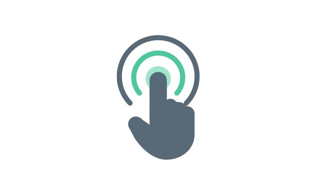 Animated Touchscreen Tap Icon with Expanding Circular Signal Rings on White Background