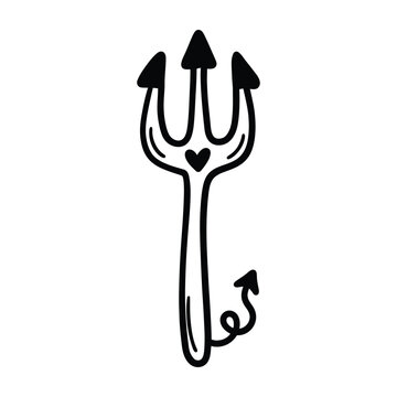 Devil pitchfork illustration with heart symbol and tail pitchfork illustration halloween