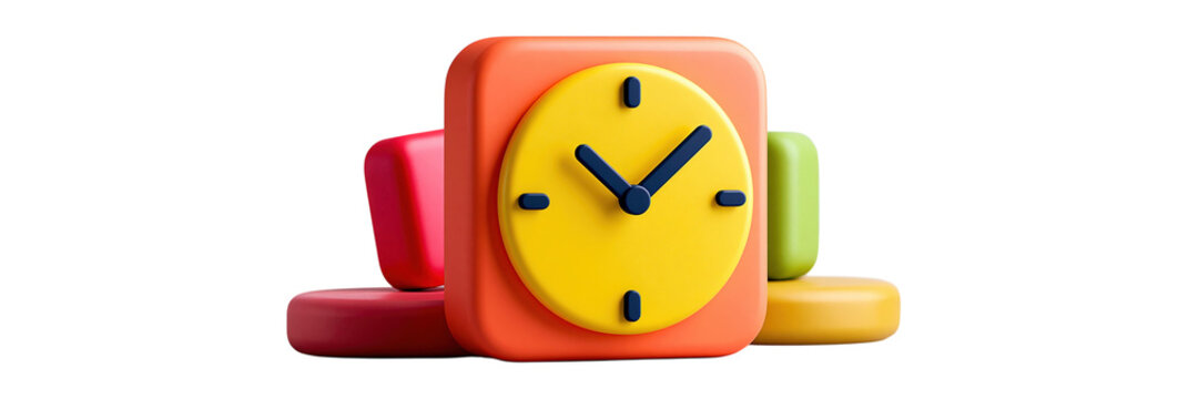 Colorful square clock face isolated on transparent background PNG cutout