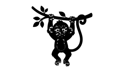 Obraz premium Cute Monkey Hanging from Tree Branch Cartoon Animal Vector Illustration