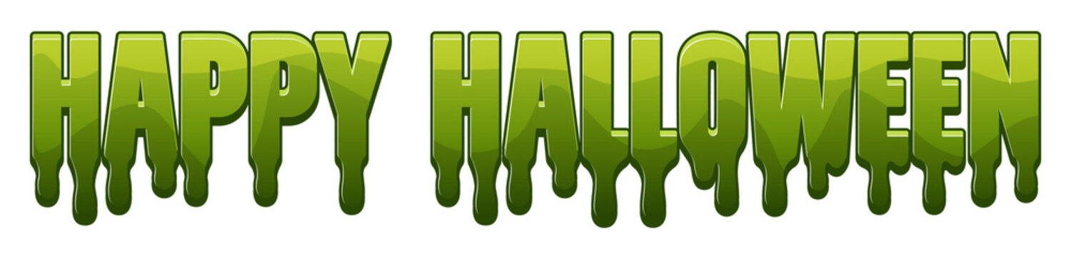 Happy Halloween text sticker with melting slime effect in green