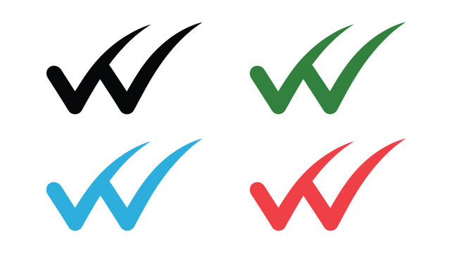 Double check mark tick symbol icon set, black green blue and red color variations, approval verification success confirmation and validation vector illustration eps 10.