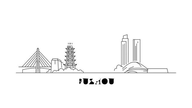 Simple line drawing shows Fuzhou skyline