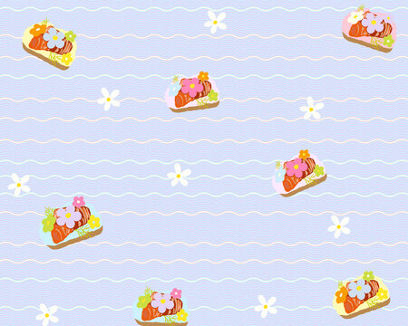 Seamless pattern cute smoked Salmon Toast with wavy lines hand draw illustration for wallpaper and background