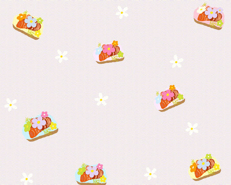 Seamless pattern cute smoked Salmon Toast with wavy lines hand draw illustration for wallpaper and background
