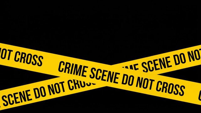Yellow Crime Scene Tape Crossed Over Black Background With Do Not Cross Warning Police Barrier
