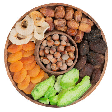 Assorted Dried Fruits and Healthy Nuts Platter, Premium Mix of Natural Snacks for Nutritional Diet, Festive Food Presentation on a Decorative Plate