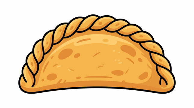 Empanada vector illustration, fried pastry dumpling with twisted crust isolated on white
