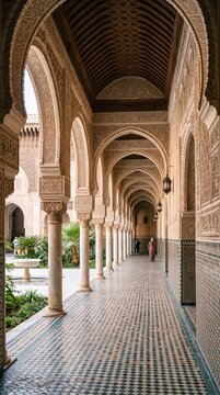 Traditional architecture in Ben Youssef Madrasa Marrakech