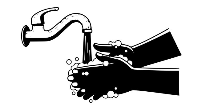 Handwashing Under Water Faucet with Soap Bubbles Hygiene Vector Illustration