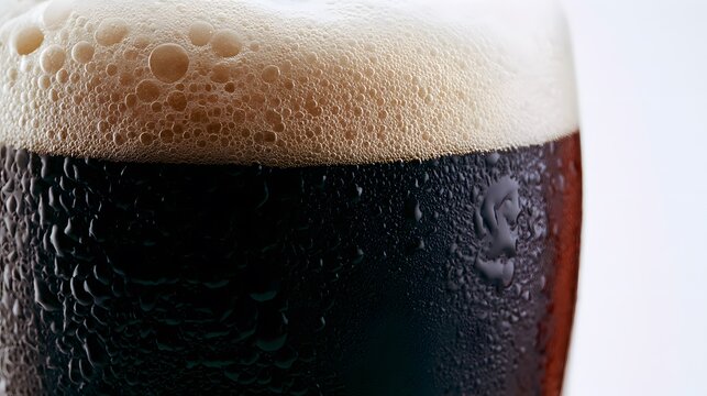 Refreshing dark beer cascades invitingly a macro view of cool indulgence and satisfying moments captured beautifully