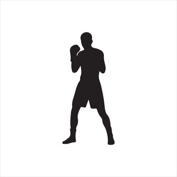 Boxer ready in fighting pose silhouette vector asset