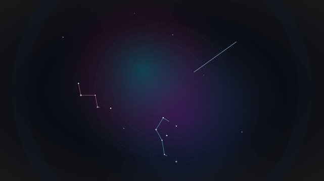 Night sky with glowing constellations and purple nebula background