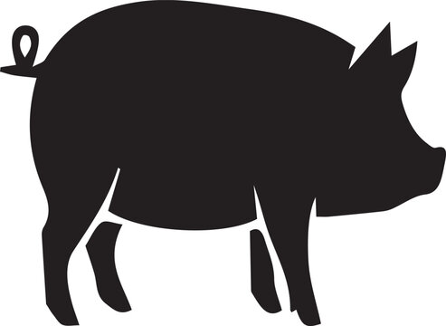 Simple black silhouette pig standing transparent background design