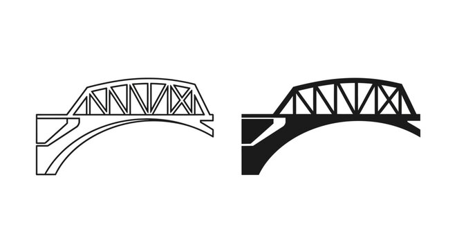 Arch bridge structure illustration with detailed trusswork presented as a black silhouette truss trusswork construction engineering architecture