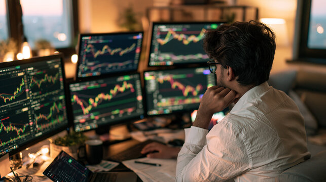 Market downturn portfolio review: investor calmly examining several asset categories while one segment has fallen sharply, resisting panic and checking overall diversification