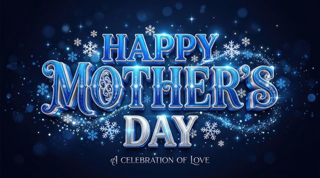 Elegant blue mother's day celebration with sparkling snowflakes with twinkling starburst elements against deep cosmic background digital composition celebrating