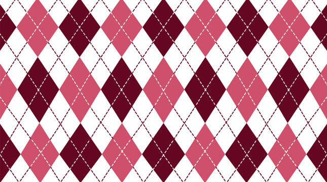 Burgundy Pink Argyle Seamless Pattern Vector Background.