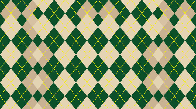 Green Beige Argyle Seamless Diamond Pattern Vector.