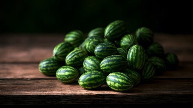 Miniature Watermelons Still Life Captures Summer&rsquo;s Freshness on Rustic Wood Table