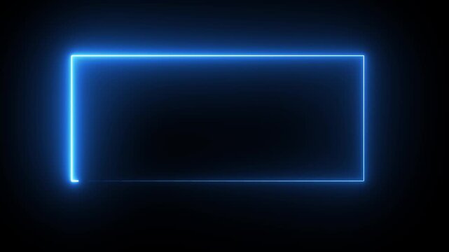 glowing neon blue color square rectangle picture frame icon animation display neon box footage Abstract glowing neon light rectangle border frame animation