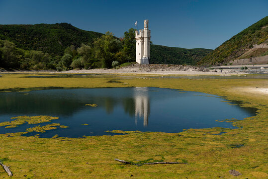 Historischer M&auml;useturm bei Bingen am Rhein bei niedrigem Wasserstand