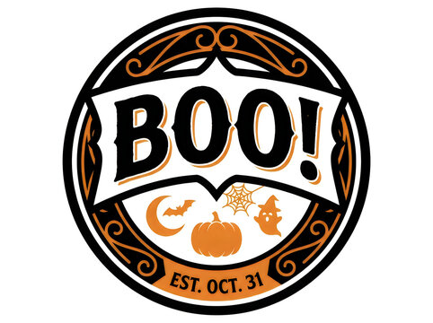 Vintage halloween boo sign with pumpkin and ghost illustrations illustration