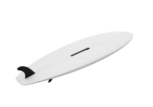 White surfboard with black fins isolated on transparent background