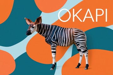 Naklejka premium Okapi Animal Zebra Like Stripe Pattern Portrait in Abstract Background with Color