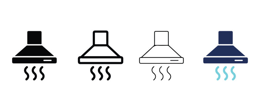 kitchen range hood designs with steam or smoke effects isolated on transparent background