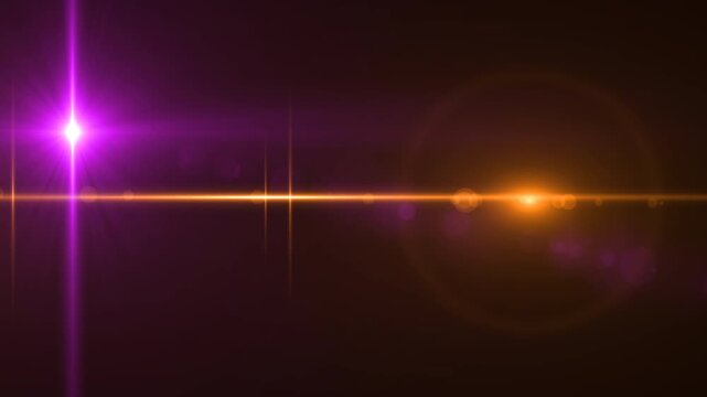 Glowing Purple and Gold Optical Lens Flares on Black Background