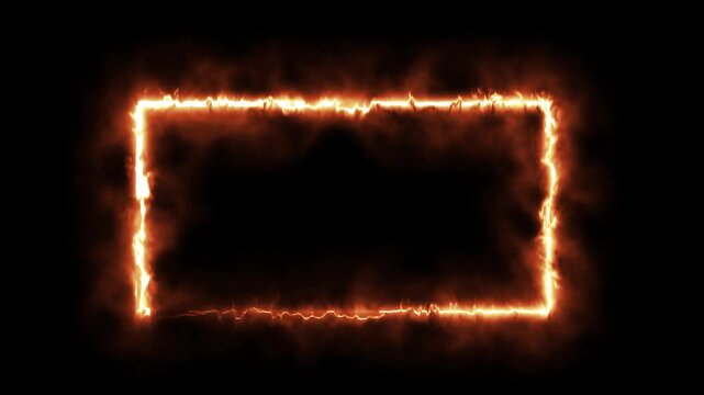 Fire neon light rectangle frame loop animated background. Burning neon lights frame box animation seamless loop, Fire line background live concert wall neon gradient web element