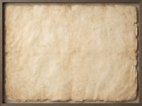 Blank aged parchment paper in wooden frame
