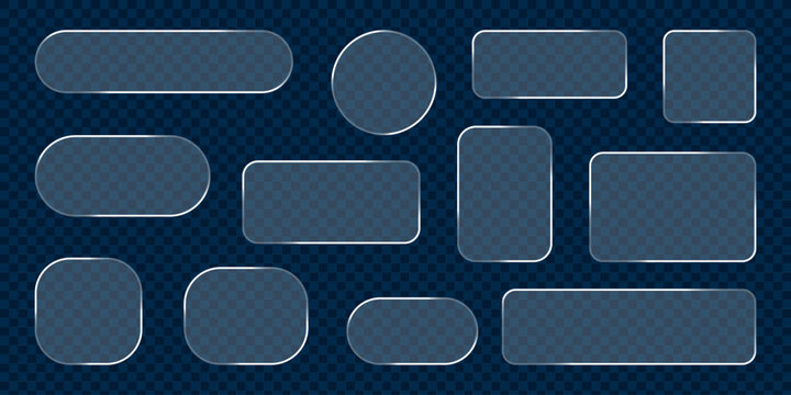 Glassmorphism UI elements set with various geometric shape badges, glassmorphism