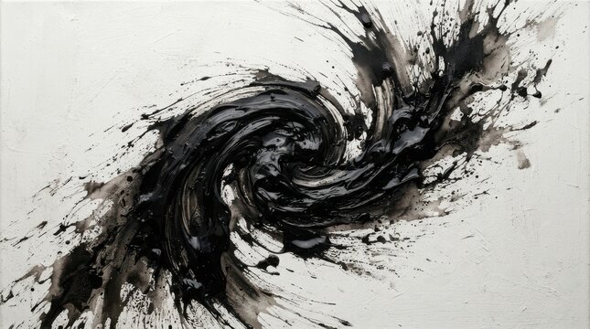 Abstract black paint swirl isolated on white background