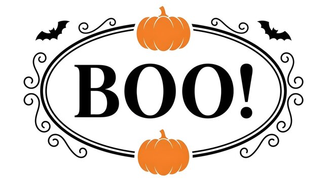 A delightful halloween illustration featuring pumpkins bats and a spooky 'boo ' message perfect for festive celebrations and seasonal designs