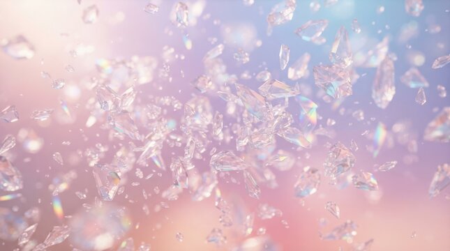 Floating iridescent crystal shards in pastel light