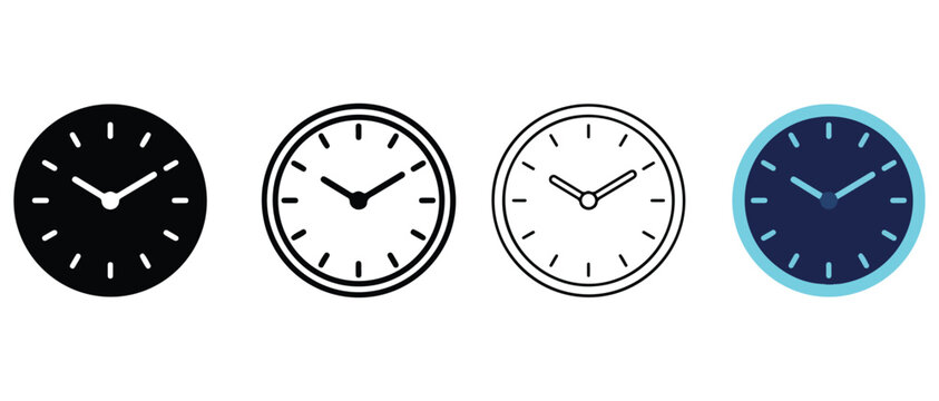 Analog Clock Designs with Different Color Schemes Isolated on Transparent Background