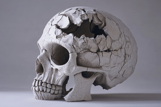 Fragmented beauty of a half formed skull resting among shattered remains