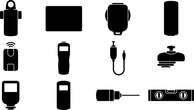 Photography Measuring and Calibration Tools Icon Set Vector Silhouette Collection for Studio Work
