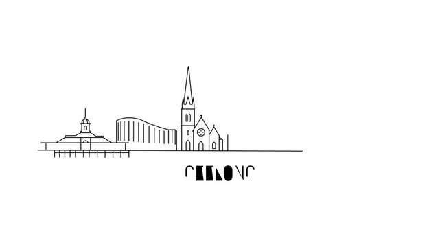 Simple black line drawing shows Geelong skyline