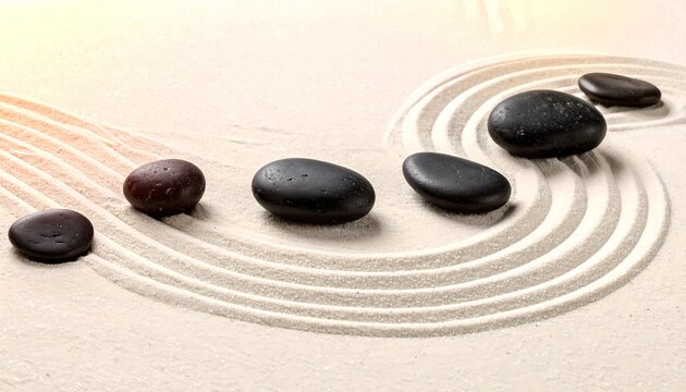 Zen Stone Arrangement with Sand Circles for Meditation