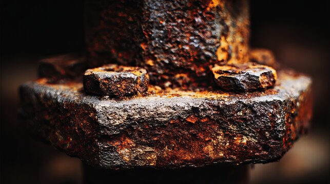 Rusted metal bolt and nut showing extreme corrosion with detailed textures captured in a macro close up photography style shot