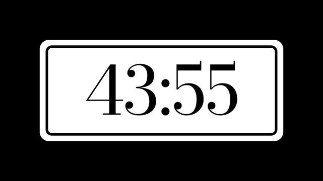Countdown timer from 44 minute to 43 minute on black background suitable for time management, productivity, deadlines, presentations
