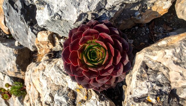 Vibrant Succulent Among Rugged Rocky Terrain