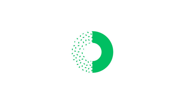 Minimalist geometric circular icon featuring a green ring shape split into two halves