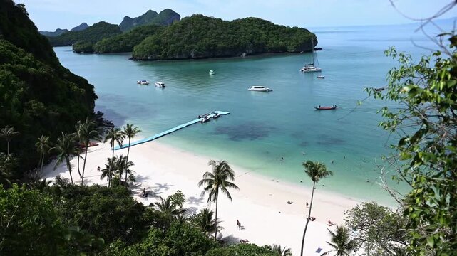 Aerial View of Tropical Beach and Pier in Ang Thong National Marine Park, Thailand