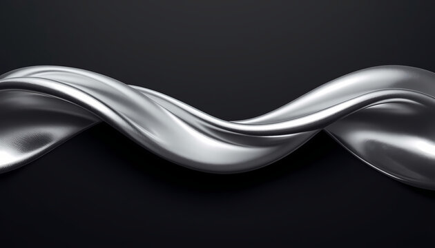 A sleek silver wave design against a dark background