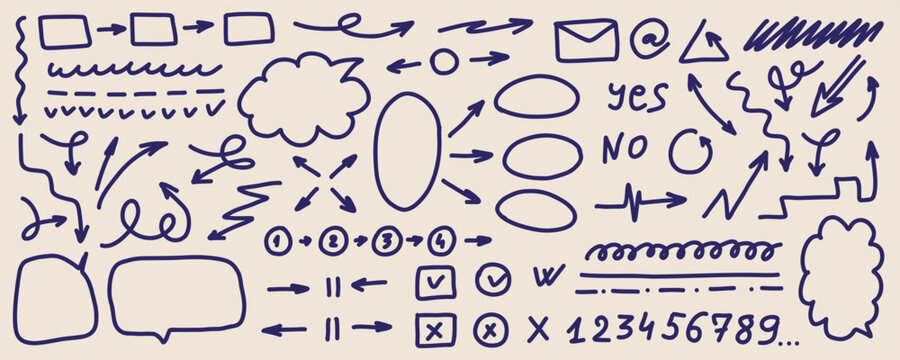 Doodle Infographic Elements with Flowchart Arrows Frames Lines and Navigation Symbols