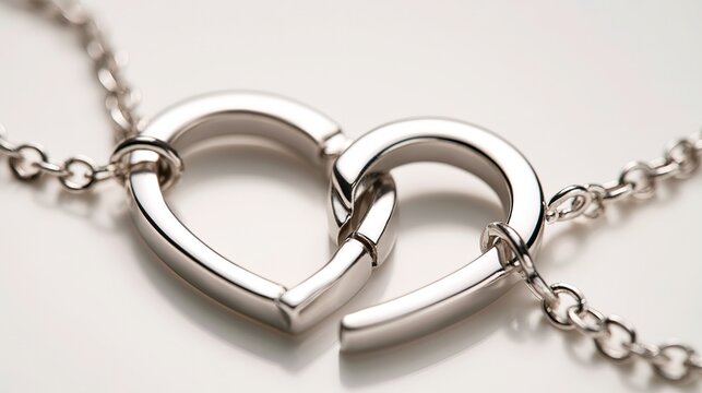 Broken necklace reconnected with heart-shaped pendant, macro clasp detail, symbol of reunion and lasting bond